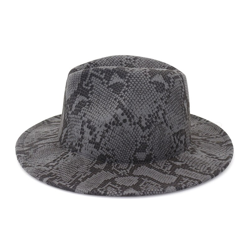 FS Vintage Snake Print Men Wide Brim Gray Brown Hat Felt Fedora Church Hats For Women Panama Sombrero Cap
