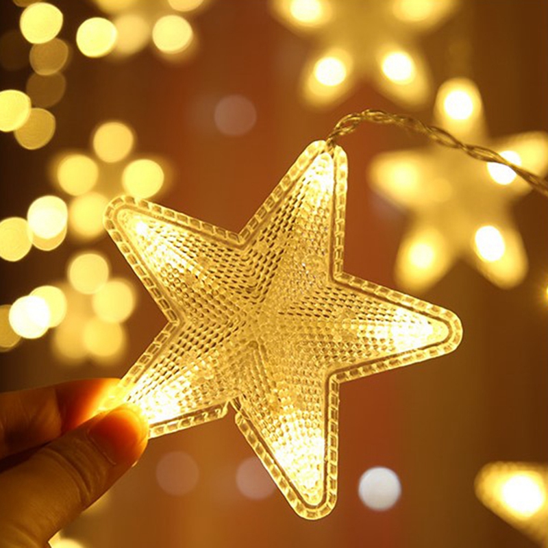 16 Star String Lights LED Lantern Pentagram Inverted V Curtain Lights For Festive Bedroom Home Party Decoration EU Plug