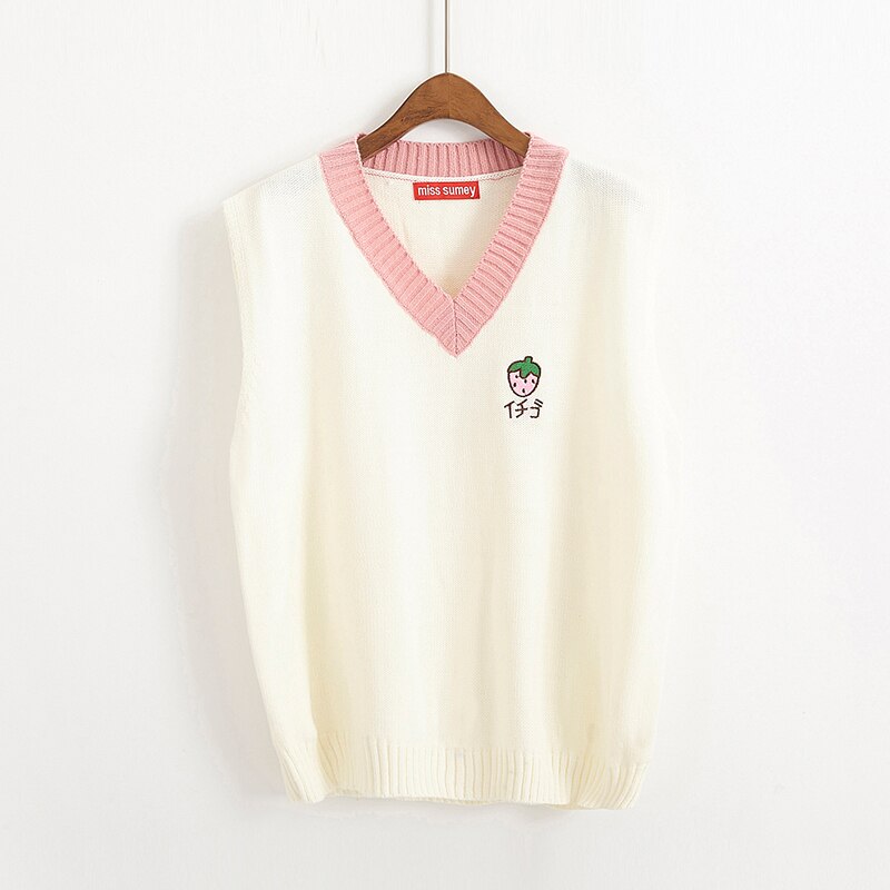 Sweter kamizelka kobiety owoce naszywane patchworkowe jesienne damskie piękne znosić moda swetry student wszystkie mecze proste luźne ins: truskawka