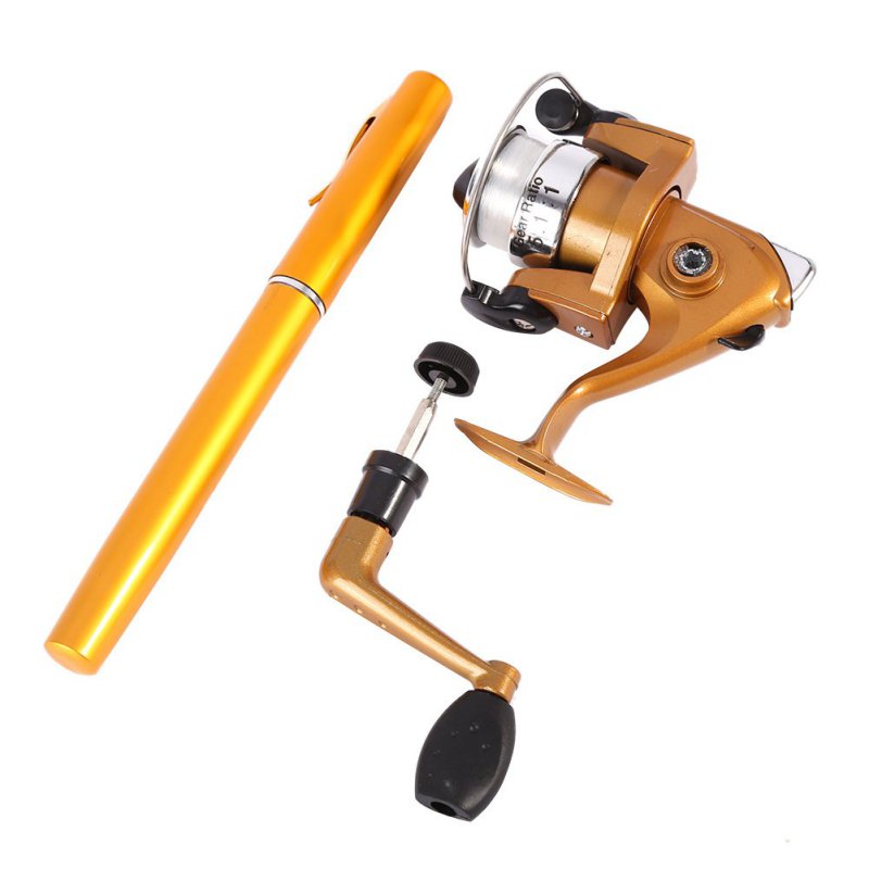 Outdoor Mini Camping Reizen Baitcasting Telescopische Pocket Pen Vorm Hengel + Reel + Vislijn Set