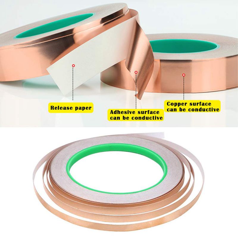Copper Tape Double-Sided Conductive Copper foil tape for Stained Glass Conductive Tape for Guitar EMI Shielding Crafts