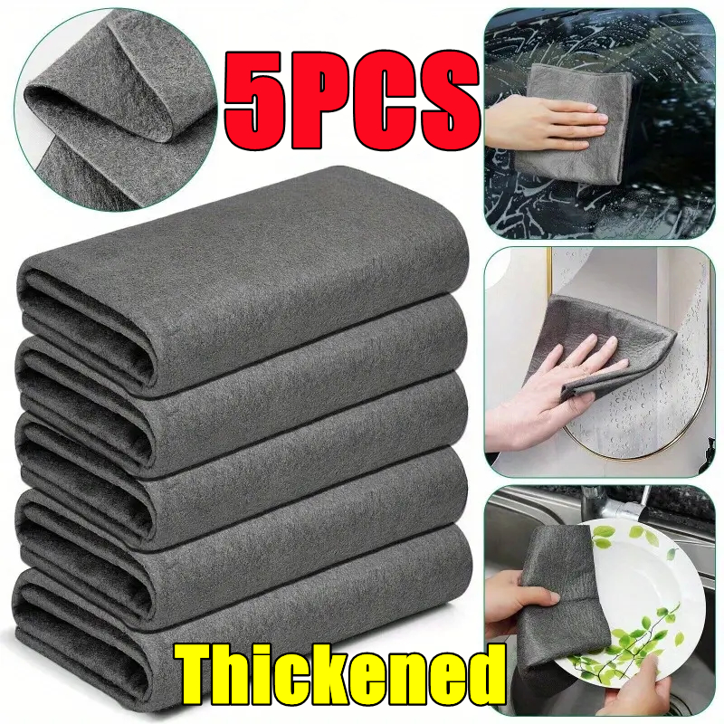 Paño de limpieza mágico grueso, toalla de limpieza de vidrio de microfibra, reutilizable, lavable, sin pelusa, trapo de limpieza para cocina, vidrio y coche, 5-1 ud.