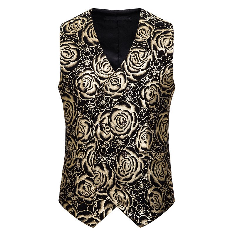 Miamoom vest til mænd slank, rosa forgyldt printet vestkjole ydeevne frakke