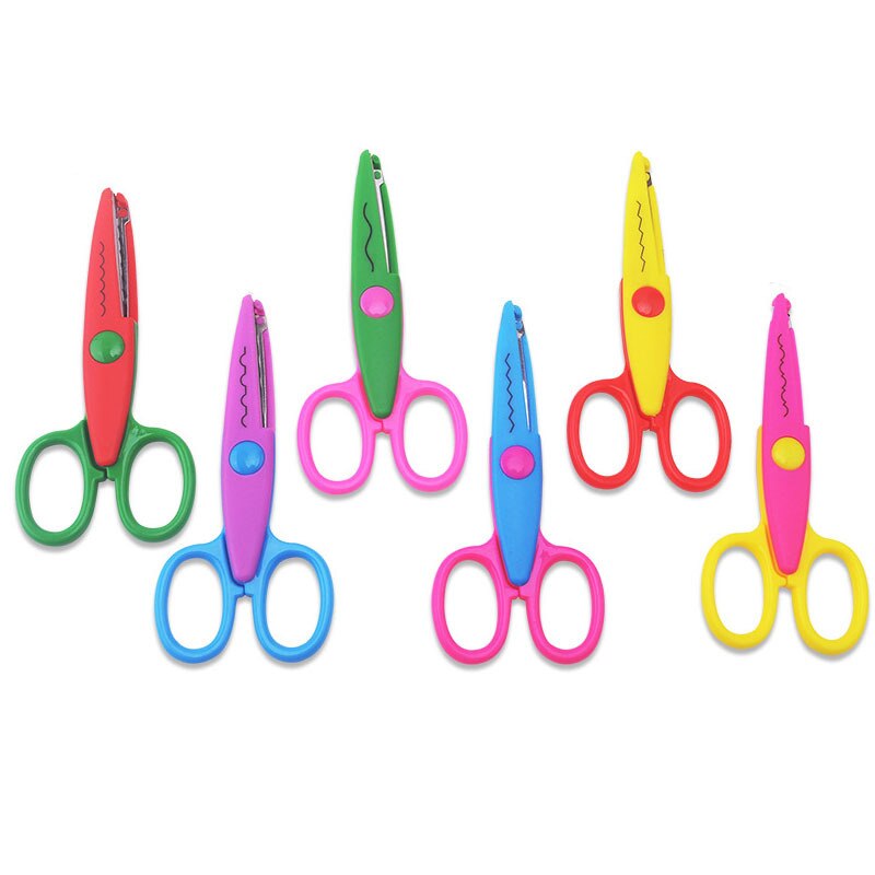 6pc/lot Children Kids Paper Craft Scissors 6 Cutting Patterns Curved Edges DIY Decorative Scissor For Scrapbook Album Photos