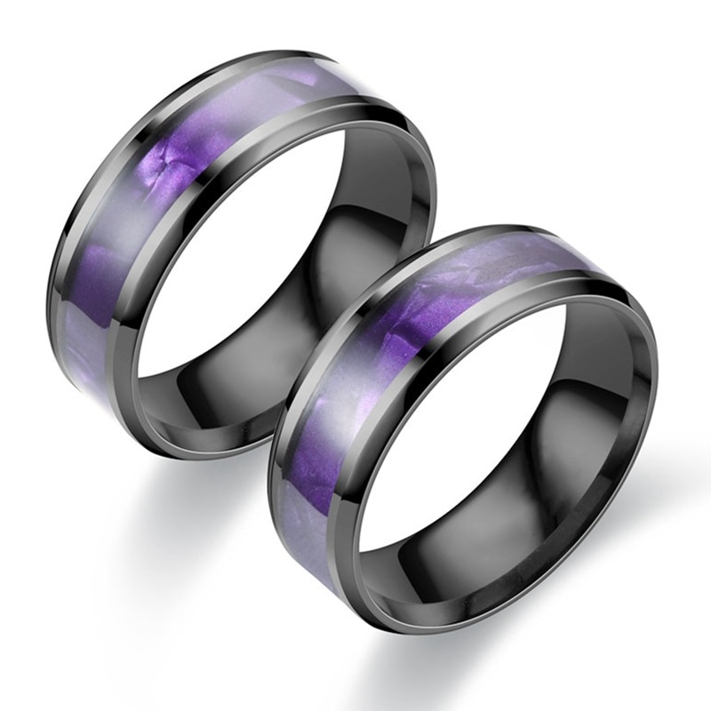 Purple Shell Pattern Black Stainless Steel Ring For Men Wedding Party Jewelry In Stock