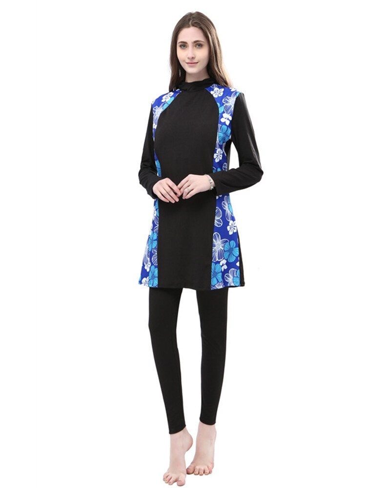2020 solido Abbigliamento Spiaggia Per Musulmani Conservatore Costume Da Bagno Due Pezzi Set A Maniche Lunghe Trousersmuslim di Usura Per le donne S-5XL di ALTA Elasticità: Blue / 5XL