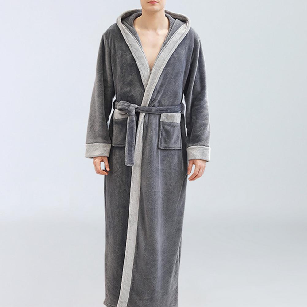 Men Sleepwear Autumn Winter Flannel Long Sleeve Maxi Bathrobe Pockets Hooded Nightgrown Mens Warm Thick Casual Robe Plus Size