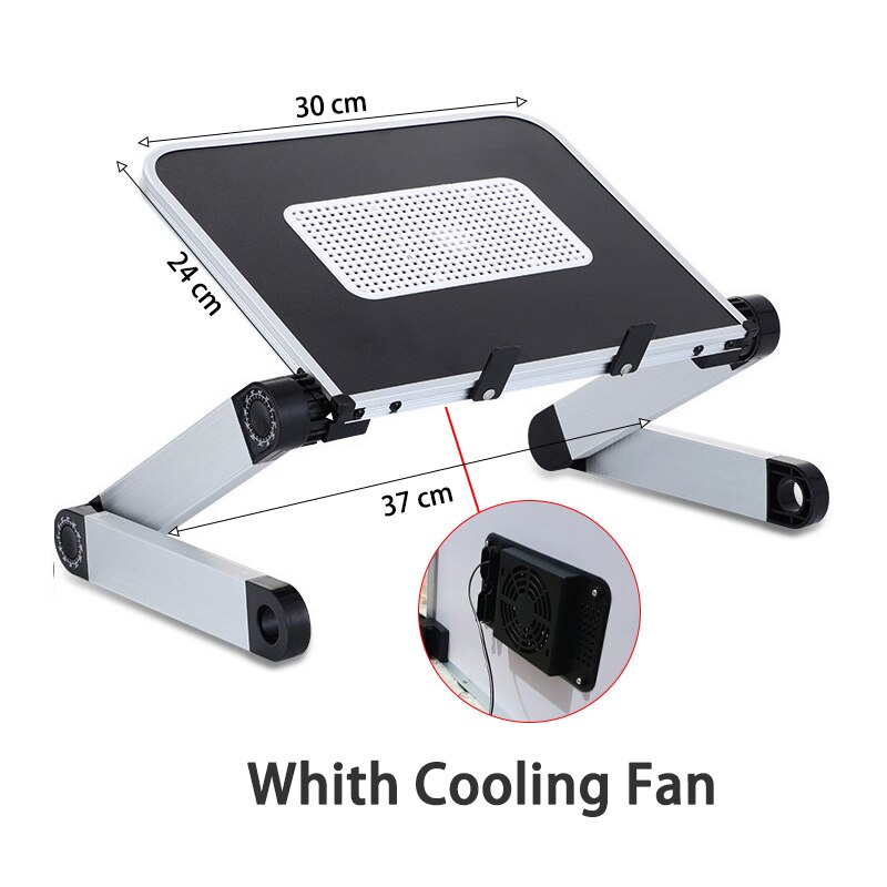 Adjustable Laptop Desk Portable Laptop Desk For Bed Aluminum Alloy Stand Notebook Stand Lap Desks TV Bed Tray Standing Desks: Black M With Fan