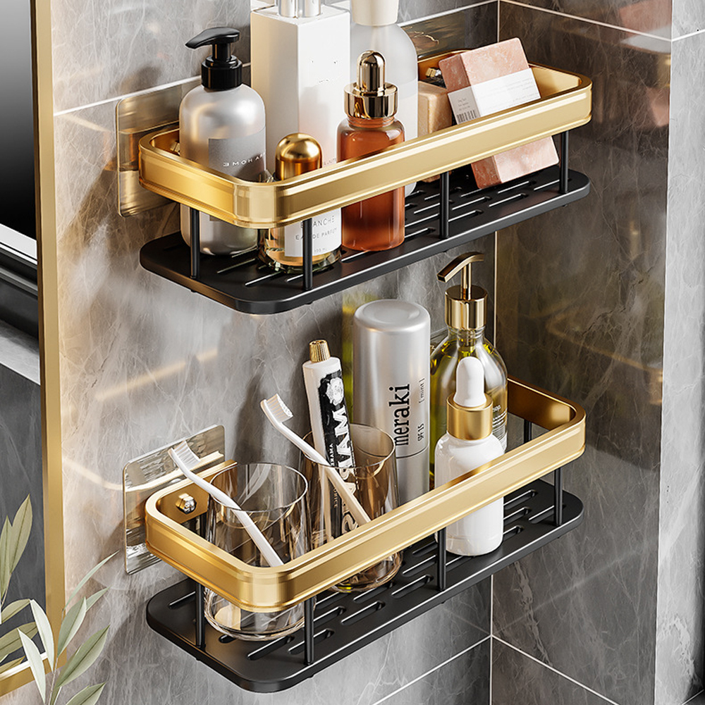 Badezimmerregal Ohne Bohren Aufbewahrungskorb Waschtisch Weltraumaluminium Lagerung Wandregale Dusch-Caddy-Rack: Licht Gelb