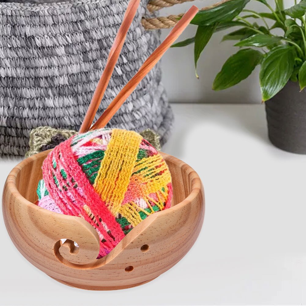 Wooden Yarn Bowl Handmade Woven Round Bowl For Knitting And Crochet Textile Wool Bowl Round Wooden Bowl Woven Bowl
