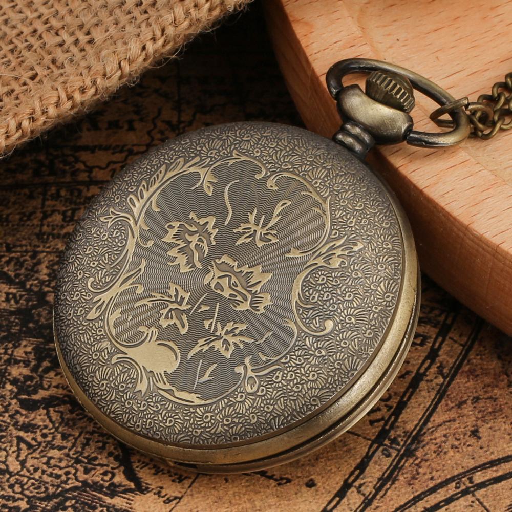 Reloj de bolsillo grabado Vintage de cuarzo rosa, exquisito collar hueco de flor completa, cadena, accesorio para mujer, reloj de bronce para mujer,