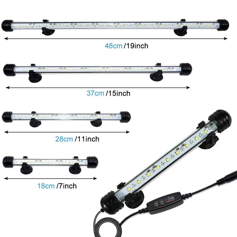 Barra de luz LED resistente al agua para acuario, lámpara de luz LED regulable de 18-48CM con temporizador para acuario, acuarios y acuarios