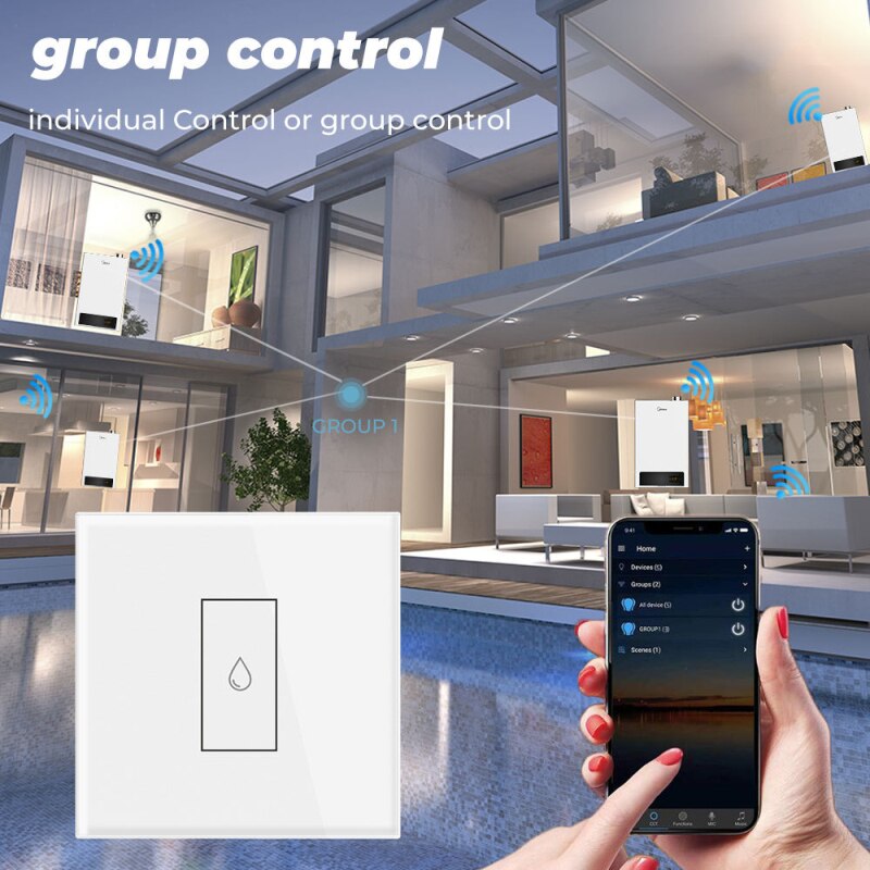 TUYA 20A interruptor calentador de agua Wifi inteligente interruptor de pared táctil Panel de vidrio templado momento Control remoto funciona con Google