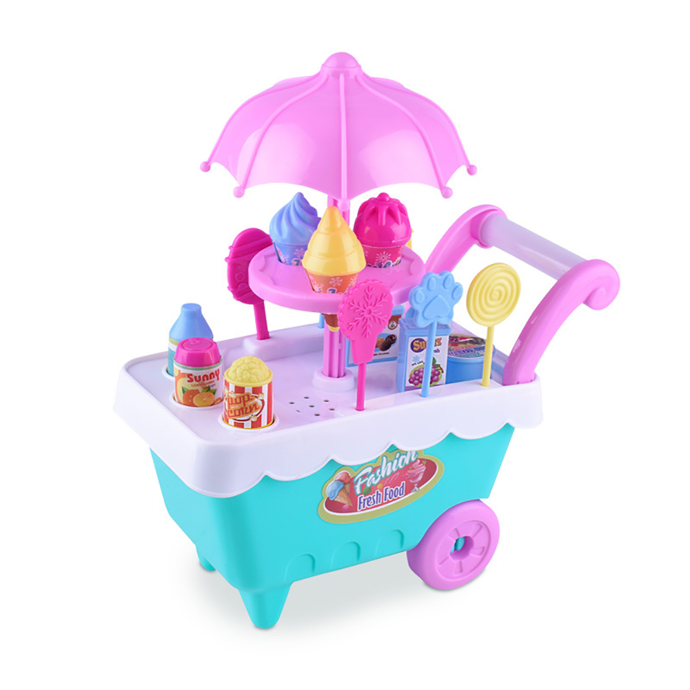 Lovely Simulation Candy Lollipop Ice Cream Plastic Trolley Girls Toys For Children Random Color