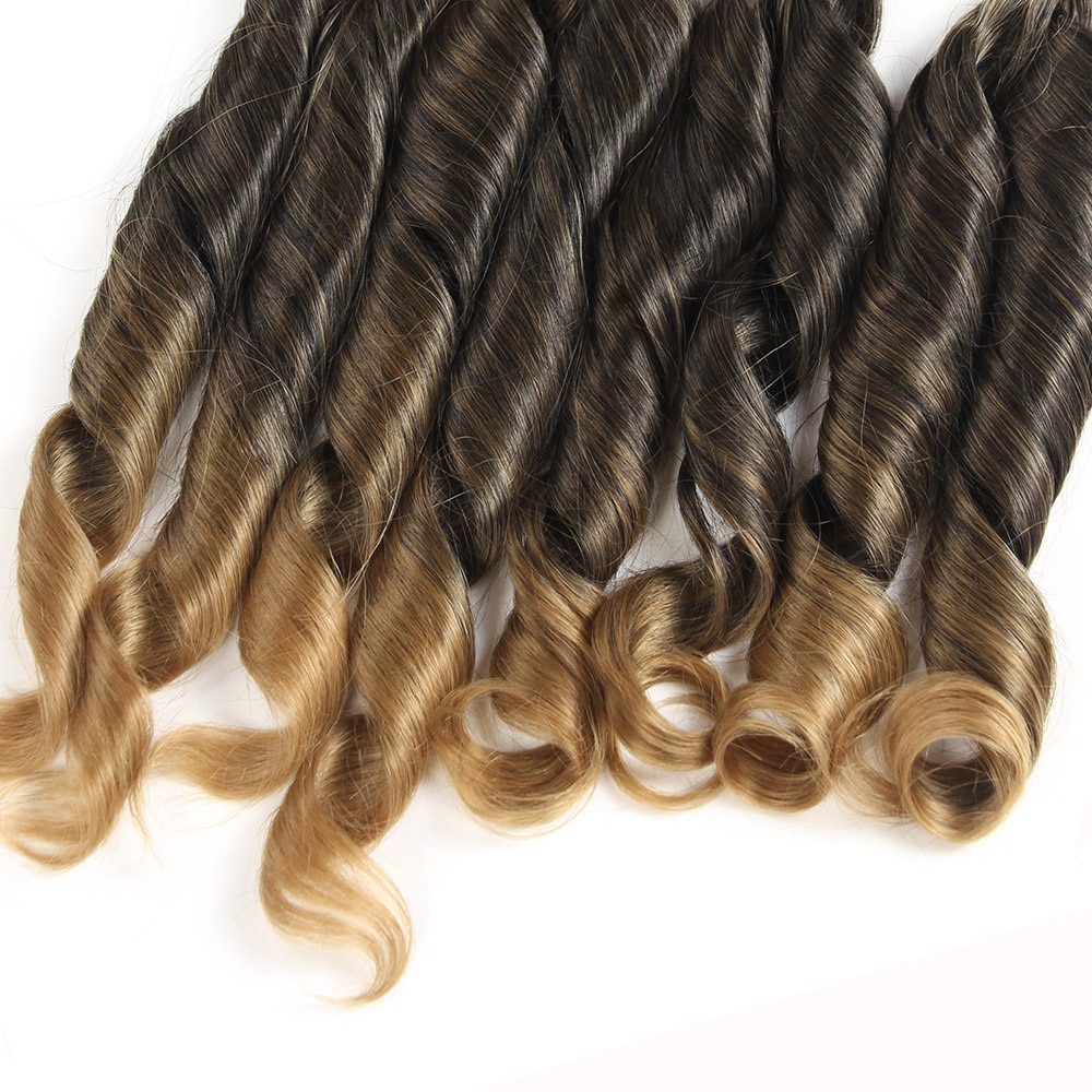 Soku Funmi-pelo sintético rizado, degradado, negro, marrón, de 16 a 18 pulgadas, tejido de manojo de extensiones de cabello, fibra resistente al calor