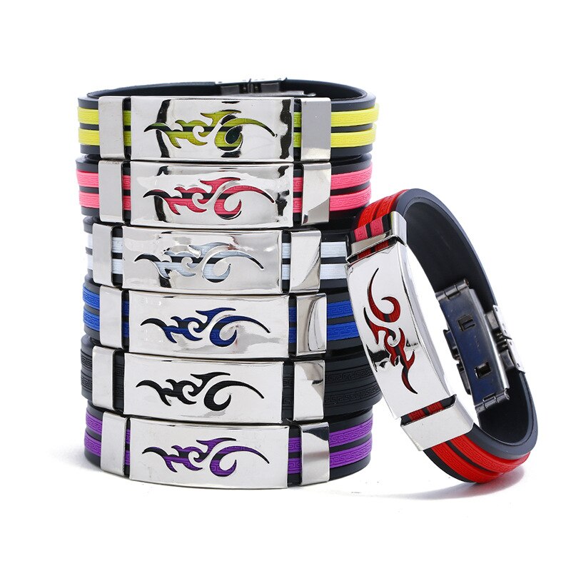 Titan stål personlighet eldmönster män svart silikon rostfritt stål magnetlås armband armband smycken