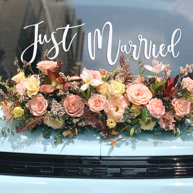 1Set White Just Married Sticker For Wedding Car Paper Glass Sticker Room Decor Rustic Wedding Party Decoration Bridal