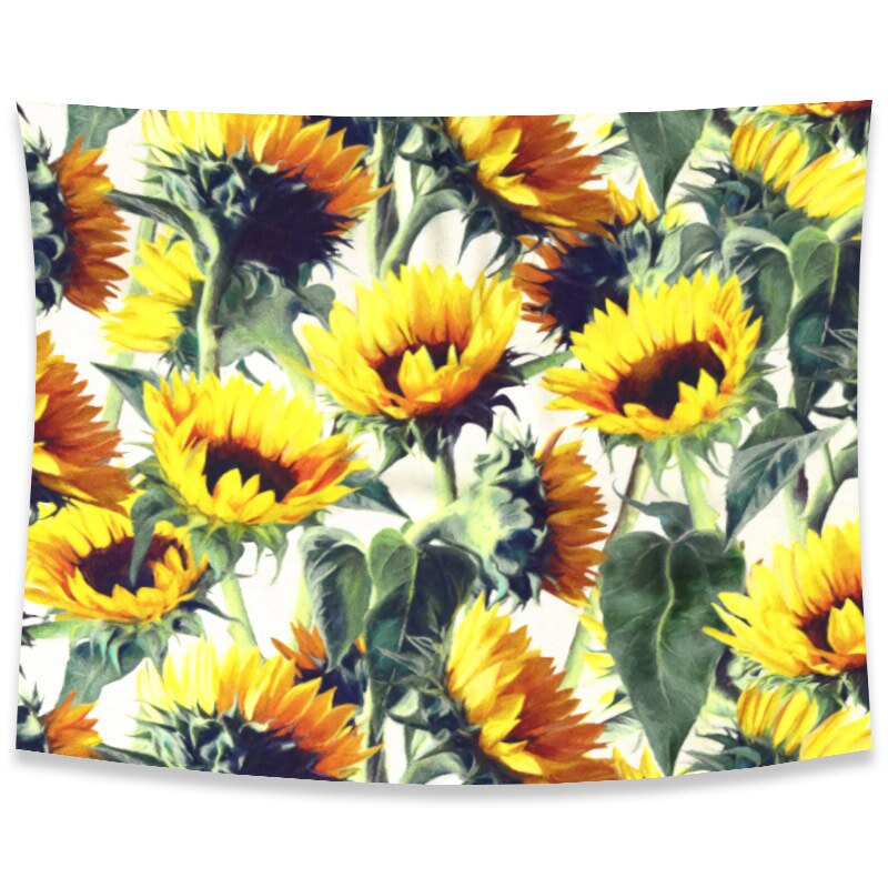 Gobelin ścienny ze słonecznikiem żółty i zielony kwiat roślina liściasta wiszące gobeliny w Świetnie ściana dywan tkaniny wiszące dekoracje ścienne: 100X150cm