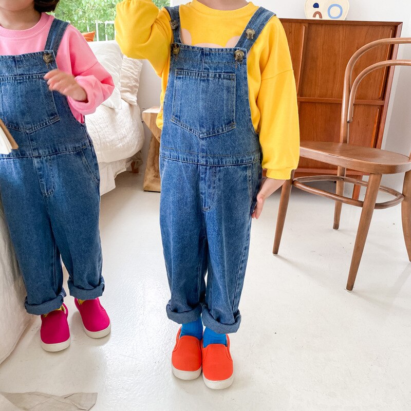 Baby drenge piger denim overalls børn jeans lange bukser småbørn spædbørn jumpsuit efterårstøj børn bukser