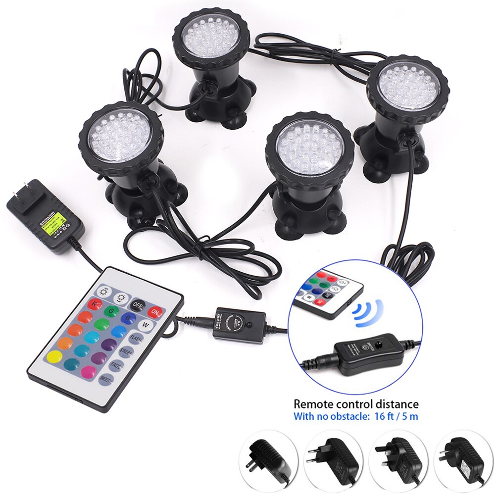 Luz LED subacuática RGB IP68, lámpara de acuario impermeable, 36LED, luz de punto de paisaje para piscina, tanque, fuentes, estanque de agua