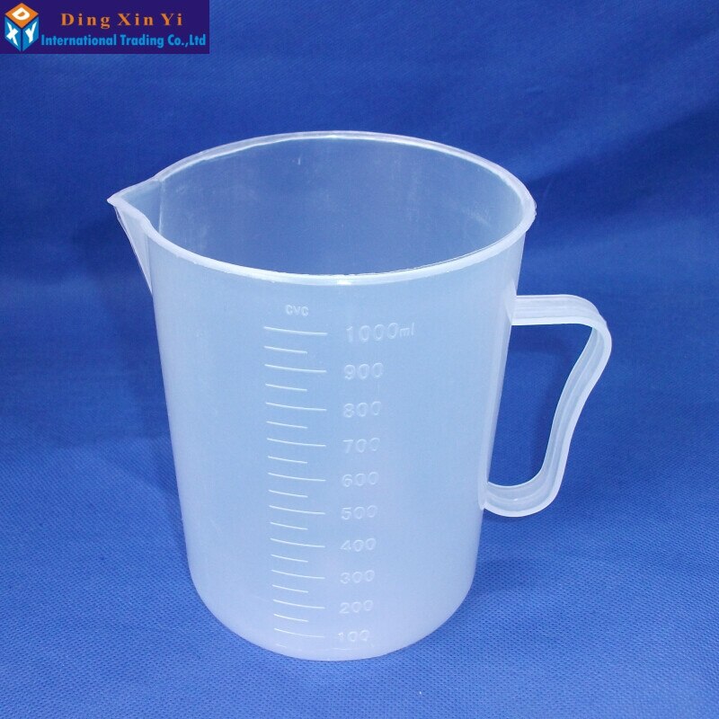 1PC 1000ml plastic beaker with handle Clear White Plastic Measuring Cup Beaker for Lab Kitchen