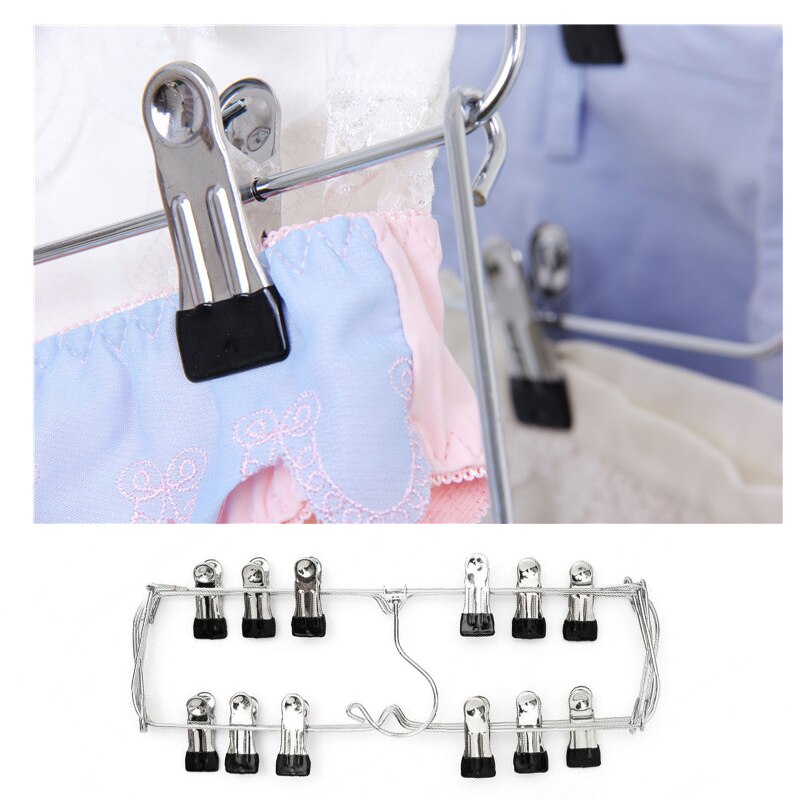 Cintres à 6 niveaux pour jupe et pantalon, avec Clips réglables, gain de place, 12 Clips de stockage pour vêtements, support métallique