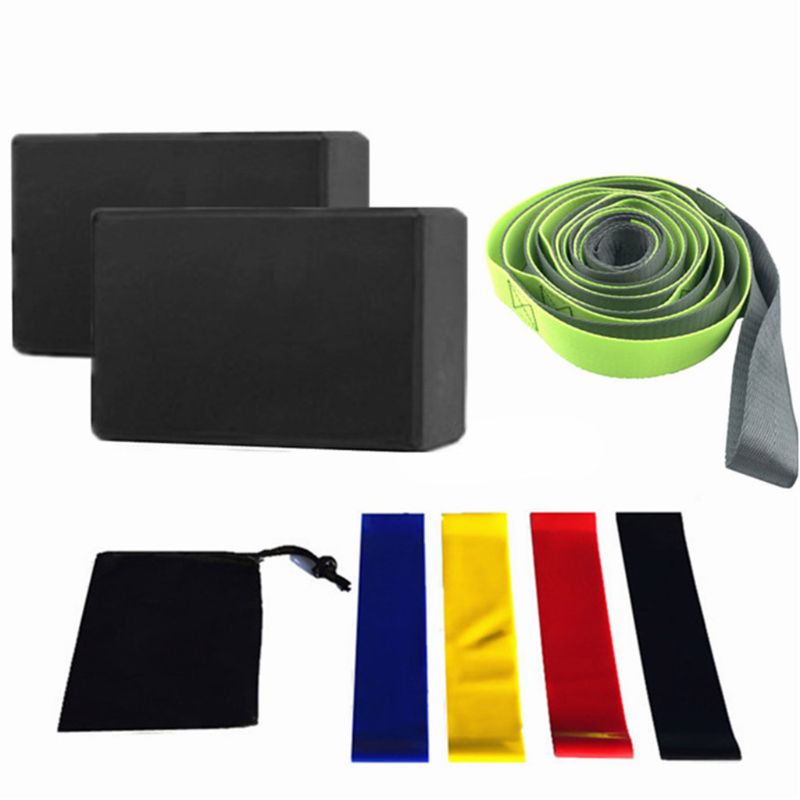 8 Pcs Yoga Equipment Set with Yoga Blocks Stretching Strap Resistance Loop Band Yoga Starter Kit for Home Exercise Fitness: Black