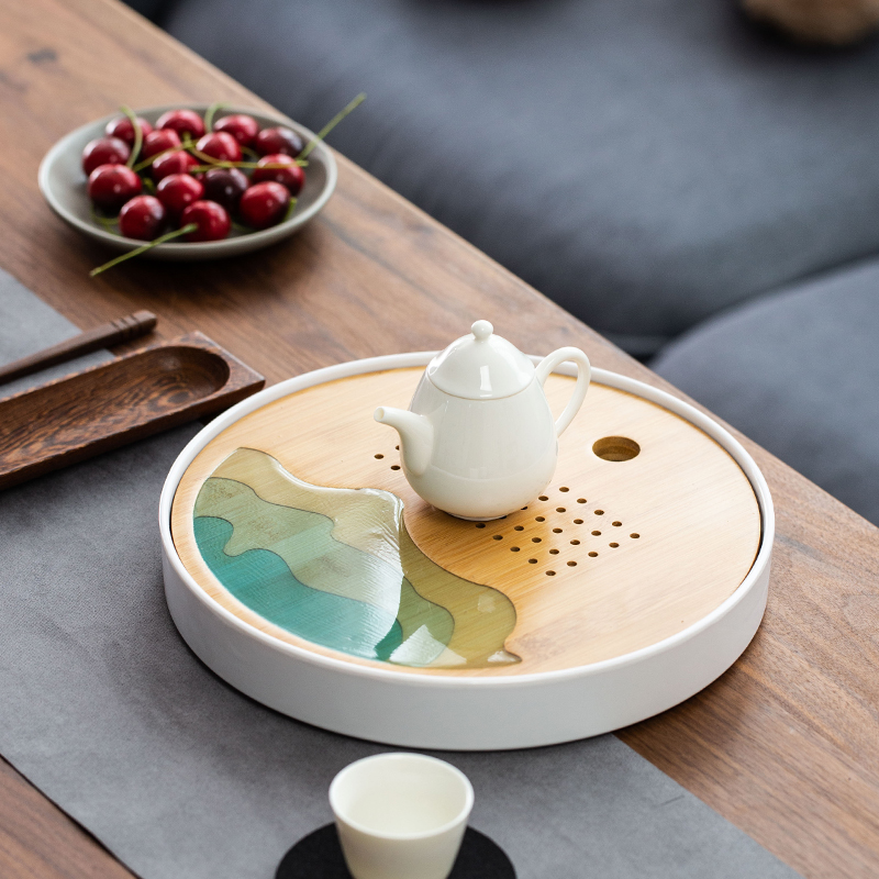 Tea Set Tray Set Japanese Dry Tea Tray Simple Home Office Bamboo Water Storage Melamine Tea Table Desktop Decoration