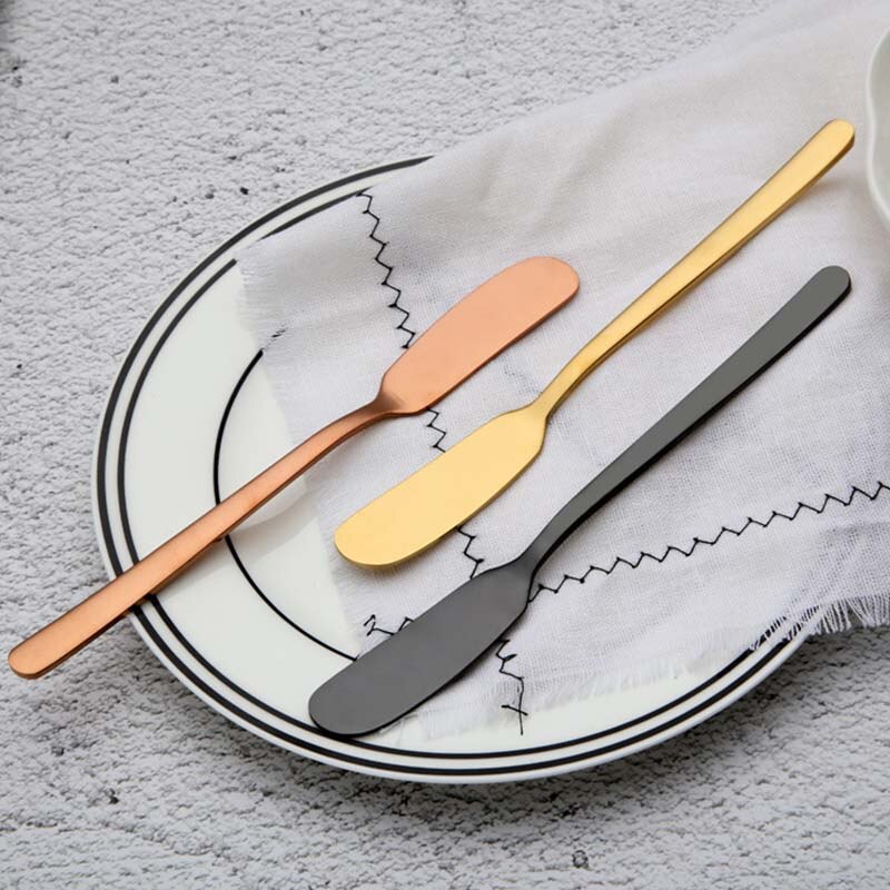 304 Stainless Steel Butter Knife Long Handle Jam Butter Spatula Western Tableware Cream Knurling Knife Kitchen Cheese Tools