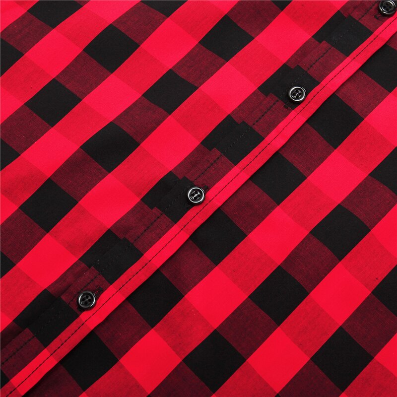 Efterår plaid rød skjorte herre slim fit business casual social langærmet ternet skjorter i ren bomuld ,fm274