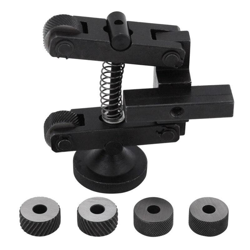 Juego de Herramientas moleteadoras negras, soporte lineal, vástago ajustable con ruedas, herramientas de torno