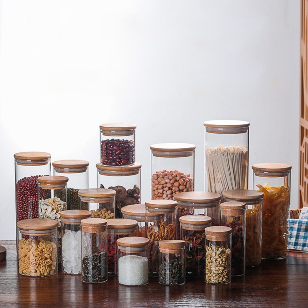 Frascos de almacenamiento de vidrio para cocina, recipientes sellados de almacenamiento de alimentos con tapa de bambú para cereales, 2 uds.