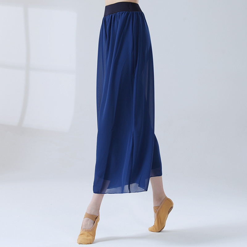 Culottes in chiffon da danza classica per donna Pantaloni a gamba larga a 2 strati Danza moderna Pratica fluida allentata costume di danza popolare cinese: bianca