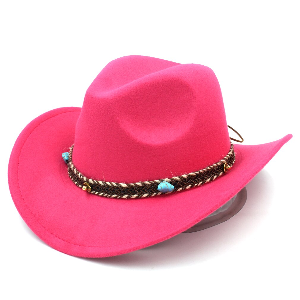 Mistdawn unisex ull bred brätte western cowboyhatt cowgirl kostym keps turkos hampa rep storlek 56-58cm bbe: Rosröd