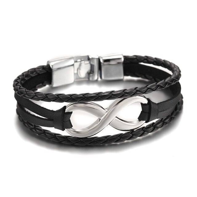 Sølvarmbånd med en uendelig kæde af læderarmbånd til mænd og kvinder med venskabsarmbånd: 407