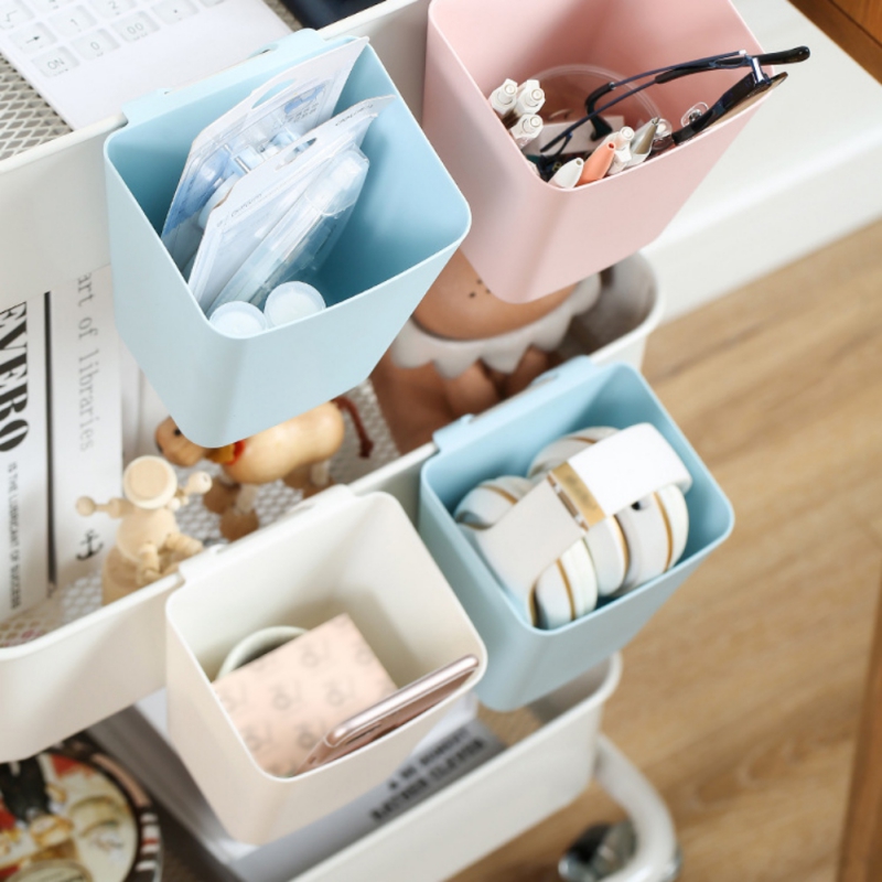 Cubos de almacenamiento colgantes con carrito, cesta colgante portátil para mesita de noche, cesta de almacenamiento colgante de cocina montada en la espalda de plástico para el hogar