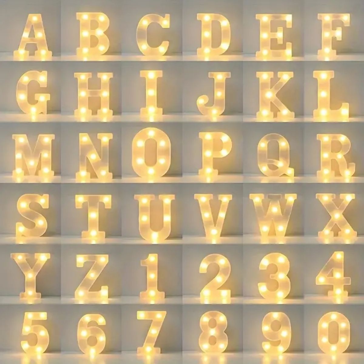 1 unidad, letras LED luces 26 alfabeto, número iluminado 0-9, accesorio navideño letras iluminadas alimentadas por batería (blanco cálido): f