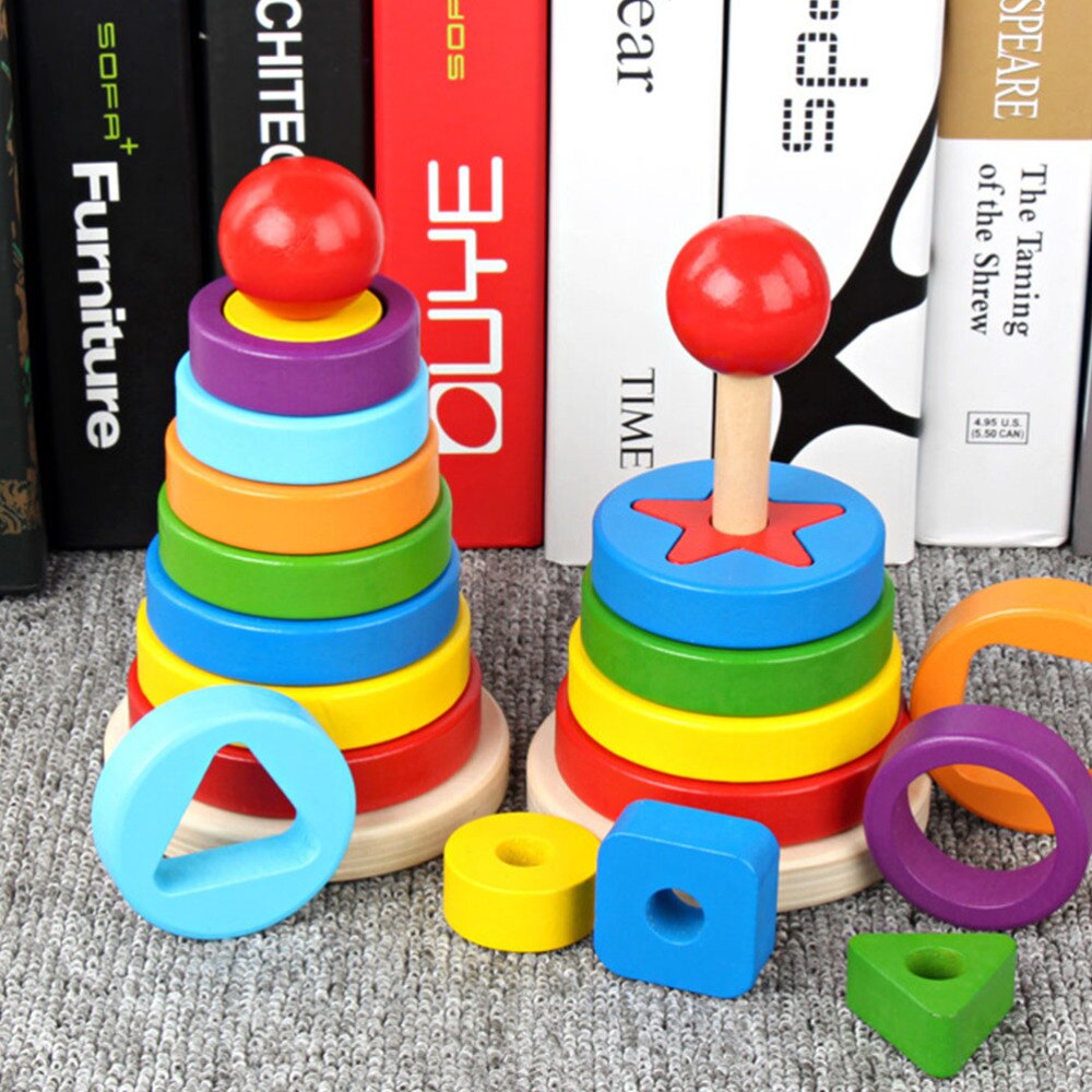 1 set houten grappige duurzame en veilige regenboog stapelspeelgoed voor de ontwikkeling van kinderen