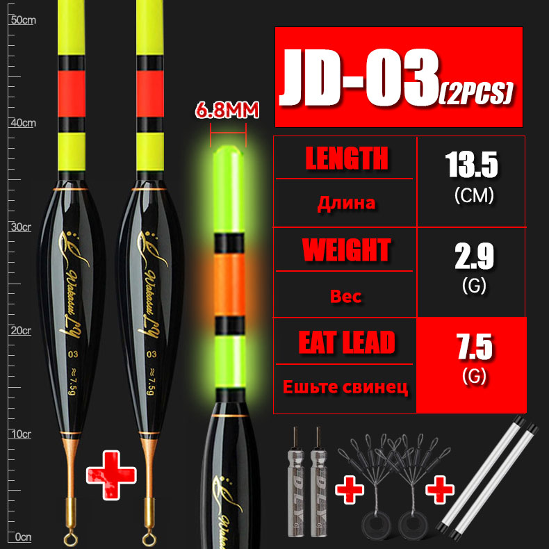 WAKASUI 2PCS/Set LED Electronic Rock Fishing Float With A Long Distance Of 6.8MM High Sensitivity Short Night Fishing Float: Clear