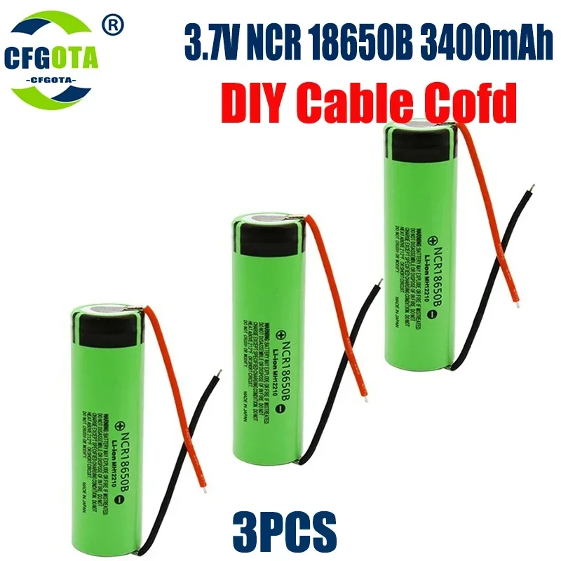 1-20pcs 100% Original 18650 battery 3400mah 3.7v lithium battery NCR18650B Suitable for flashlight battery +DIY wire: GRAY