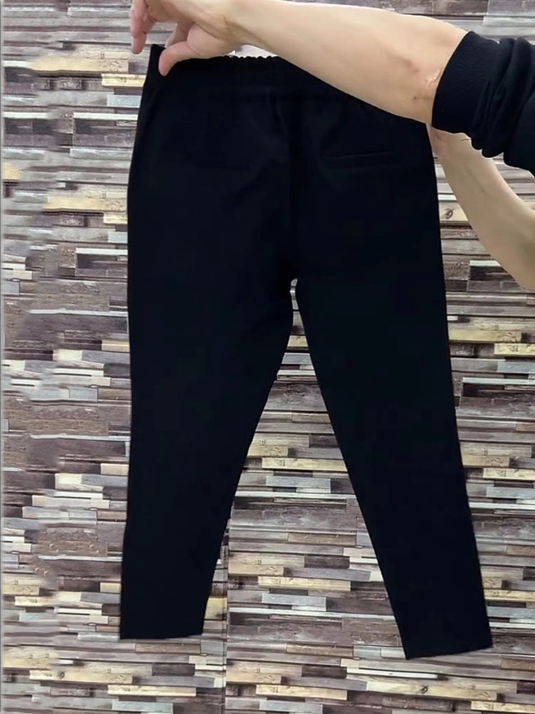 Diamant alle-kamp svarte rette bukser til kvinner sommer tynne draperte lommer løse høy midje splittede vide benbukser