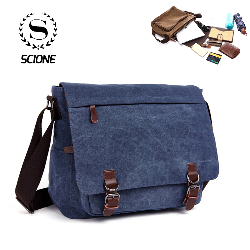 Männer Leinwand Umhängetasche Vintage Business Casual Reise Schulter Tasche Laptop Umhängetaschen Für Mann Bolso Hombre Retro Männlich: l / Blau
