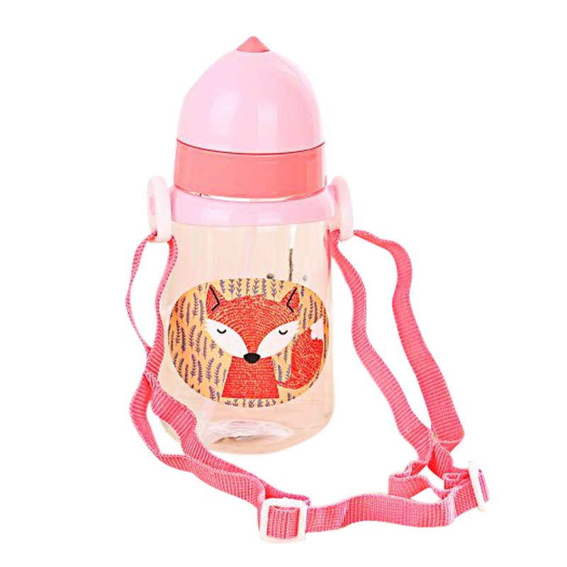 350ml Cartoon Fox Baby Learning Drinking cup Children Lanyard Kettle Baby Sippy Cup Strap Children's Water Cups Straw Bottle: P