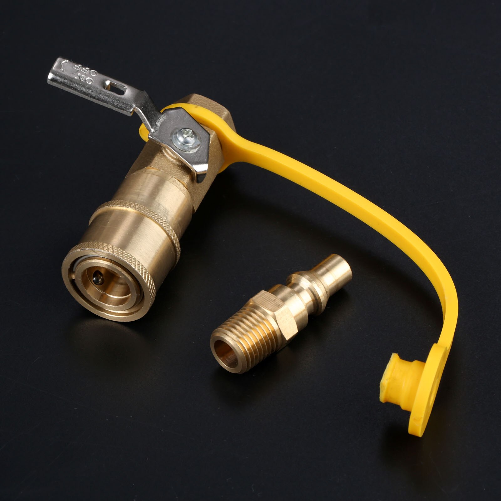 Solid Brass 1/4"" Quick Connect Disconnect Kit Adapter Shutoff Valve &amp; Full Flow Male Plug for RV LP Propane/Natural Gas Systems
