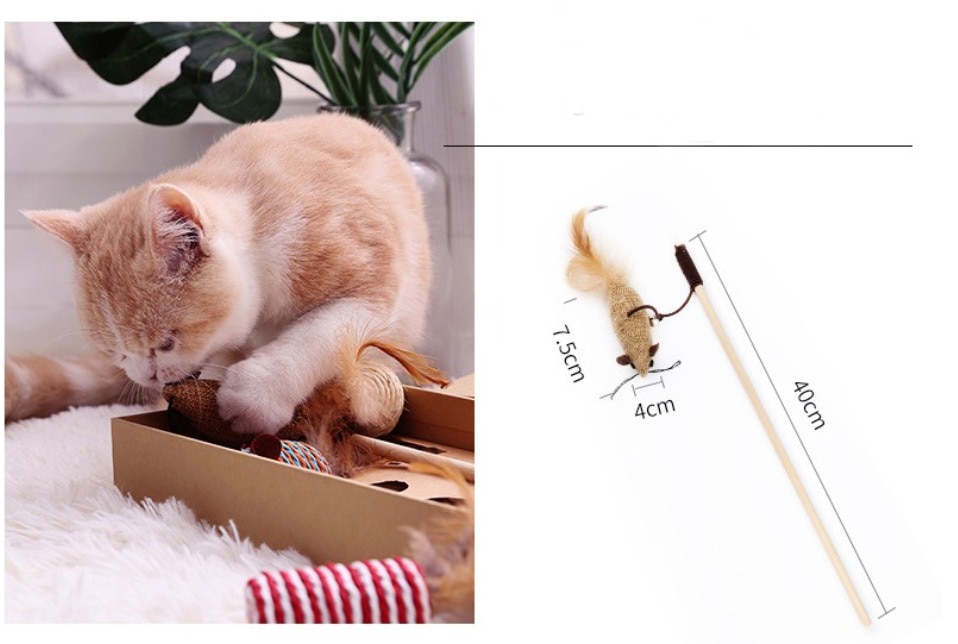 7 Style/1 Set Cat Toy Hemp Rope Interactive Stick Funny Cats Toys Kitten Mouse Fishing Game Wand Feather Accessory