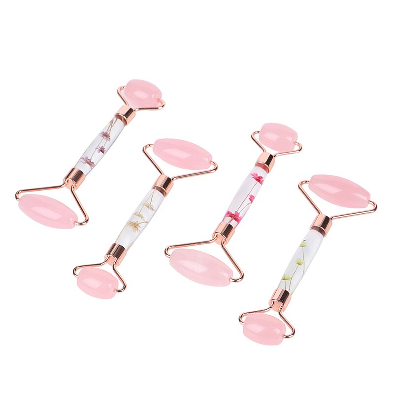 1Pcs Rose Quartz Jade Roller Bloem Pole Roller Gezicht Lifting Massager Facial Manuele Massage Roller