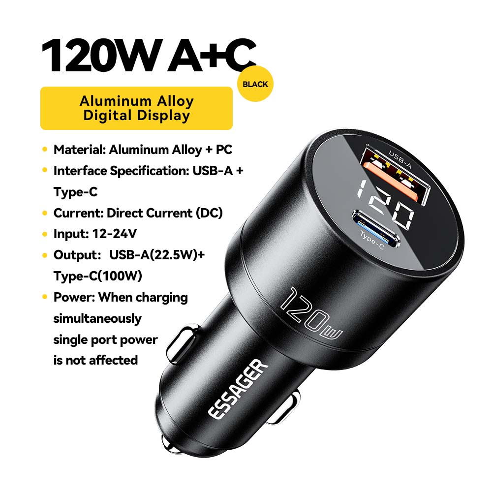 Cargador de coche Essager 120W PD cargador súper rápido para iPhone 15 14 13 Pro Xiaomi Samsuang cargador USB tipo C carga de teléfono portátil: Default Title