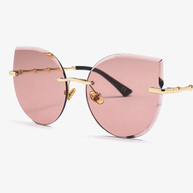 Gafas de sol de gran tamaño sin marco para mujer gafas de sol tipo ojo de gato aleación patas de cristal lentes de lujo de grandes sombras