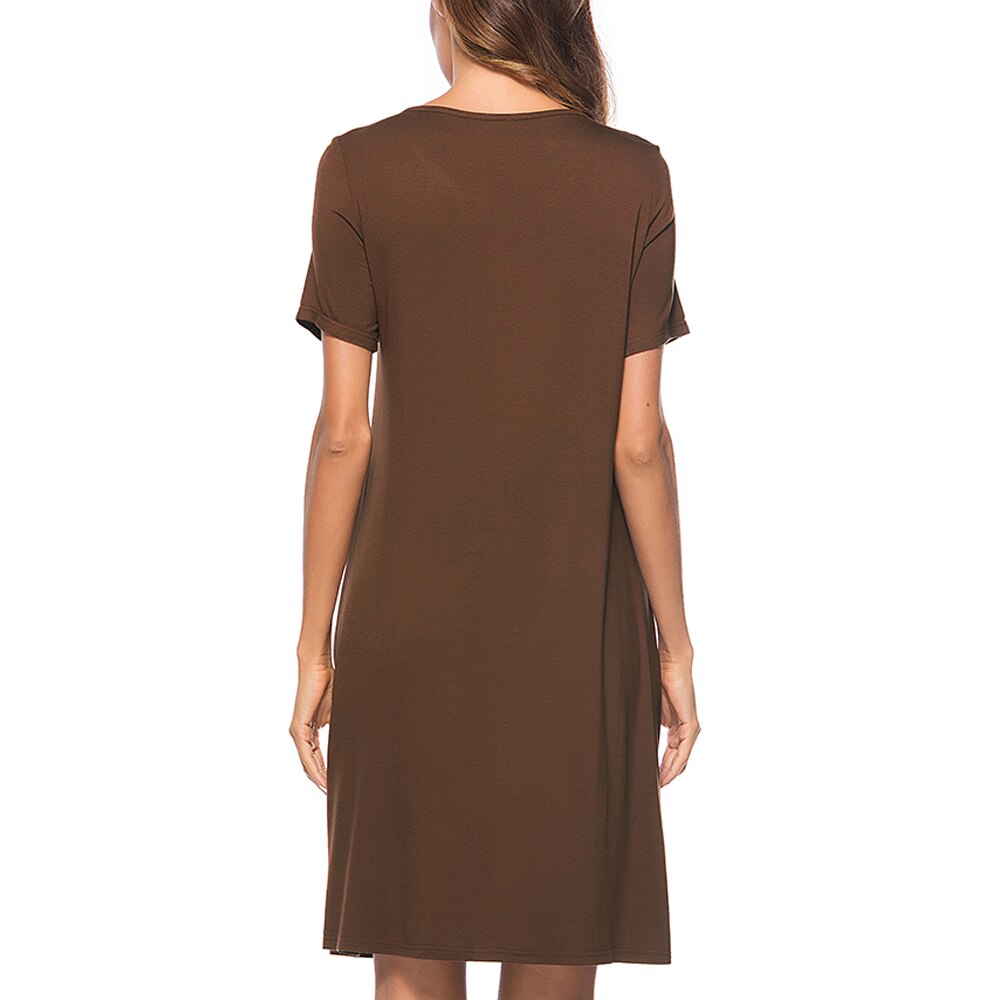 Nice-forever Summer Pure Color with Pocket Dresses Casual Straight Loose Shift Women Dress T027