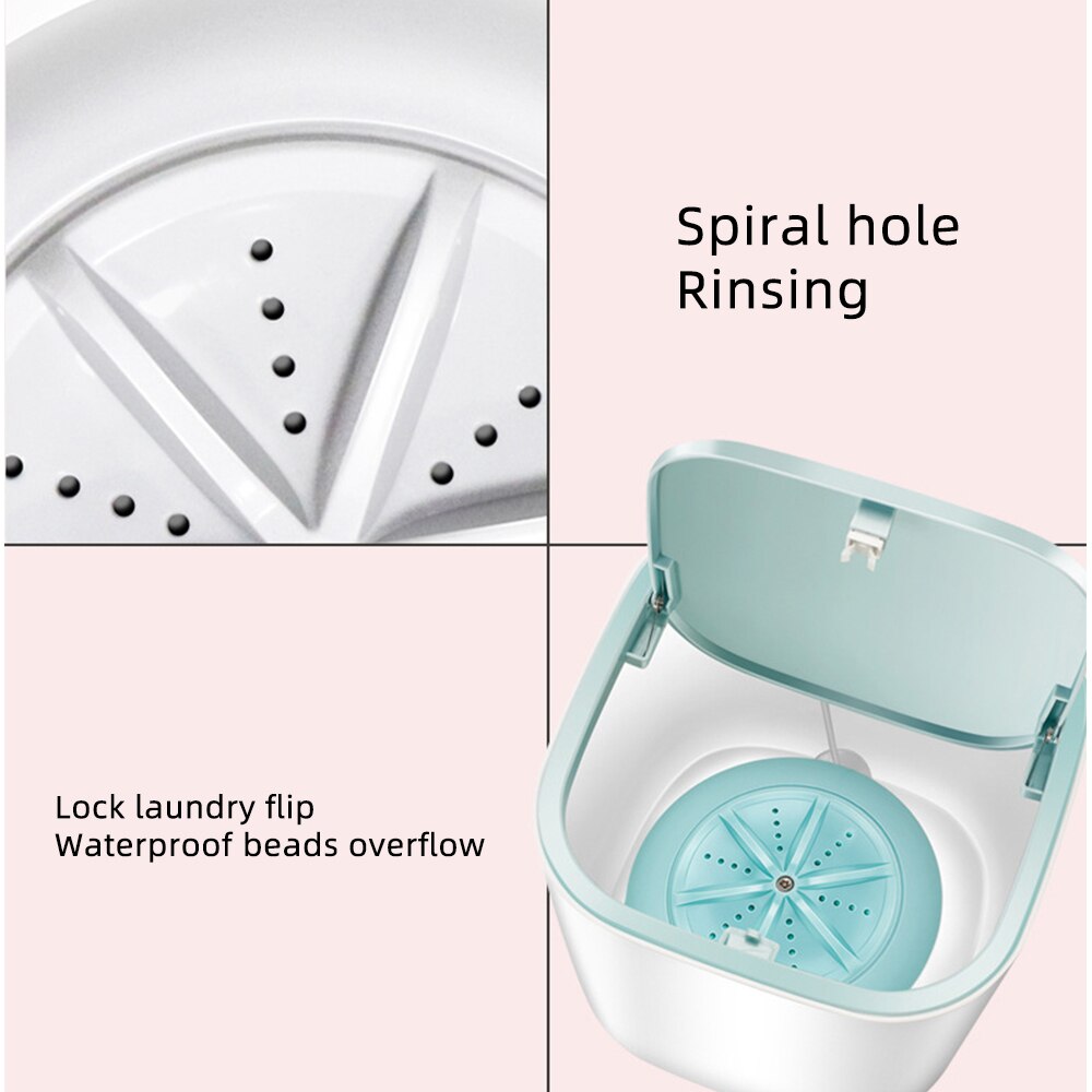 Mini automatisk vaskemaskine usb opladning husholdningsvask ultralyds turbo elektrisk rent vaskeværktøj undertøj renere